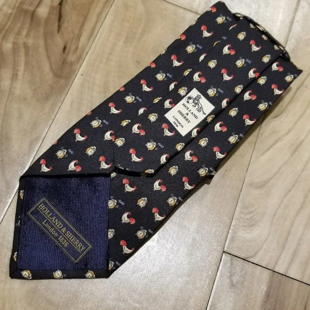 Holland & Sherry Vintage Silk Neck Tie Rooster Novelty Necktie